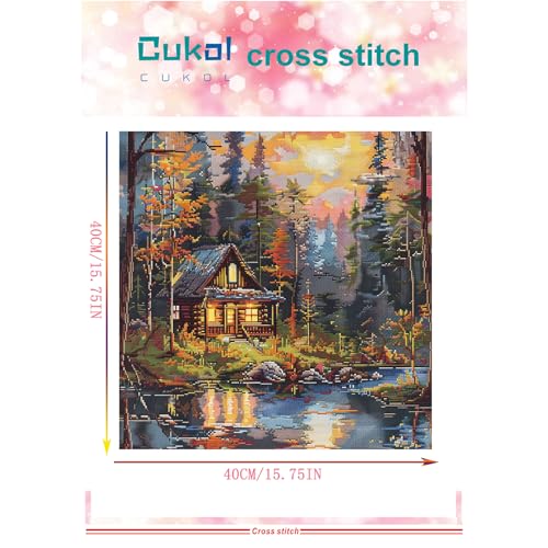 Image of 51buyoutgo Cross Stitch Kits, 11 Ct Count Funny Pre Printed Counted Stamped Cross Stitch Embroidery Needlepoint Patterns Kits for Adults Beginners, Stream Landscape Advanced Crossstitch Crossstitching