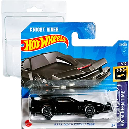 Hot Wheels Kitt Super Pursuit Mode HW Screen Time 7/10 Knight Rider (133/250) 2022 Short Card + Blister & Card Protector Pack Friki Monkey
