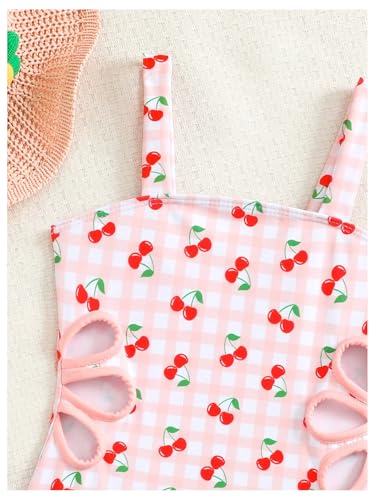 GORGLITTER Girl's Swimsuits Cherry Checkered Print Cut Out Tankini One Piece Bathing Suit Swim Wear Suits4