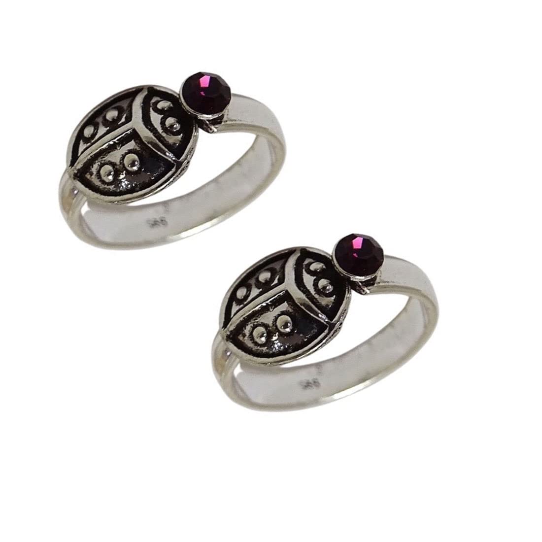 sahiba gems Sterling Silver Designer Toe Ring Bichhiya With Red Crystal For Women ~ 1 Pair-picture-7