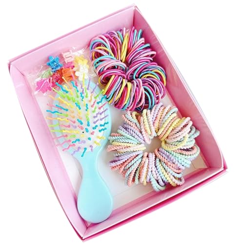 Kids Hair Set with Colorful Elastic Band Barrettes Comb Set Travel Friendly Styling Essential Hairtie Kids Hair Ties and Clip Se