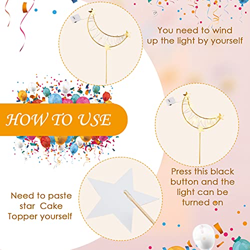 37 Pieces Gold Star Cake Toppers Glitter Star And Moon Cupcake Topper Moon Cake Toppers Star Cake Decoration With Light String For Party Wedding Valentine's Day Baby Shower Cake Decoration #TOP1