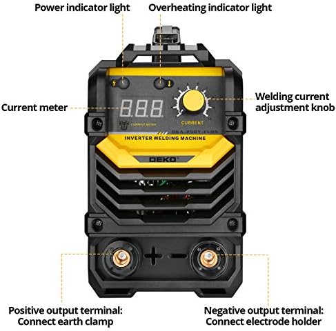 DEKOPRO 220V MMA Welder, 250A ARC Welder Machine Electrode Holder,Work Clamp, Input Power Adapter Cable and Brush (250A)