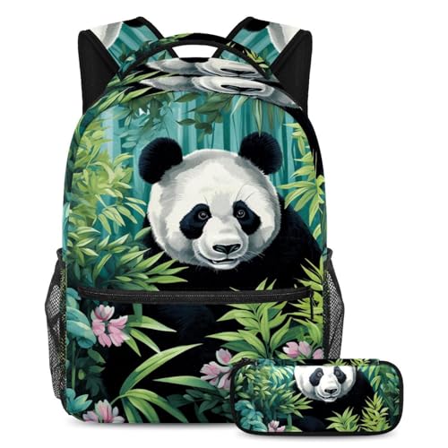 Cartables de grande capacité avec trousse ado sac à dos panda motif floral
