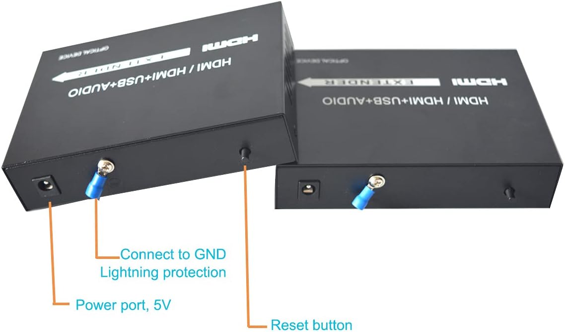 1080P HDMI Video Over Fiber Optic Extender Converter with KVM and Loop Out SC Singlemode up 20Km Multimode up 500M A Pair