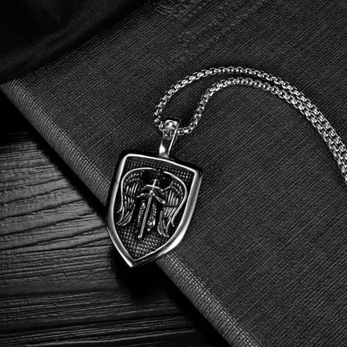 Collar San Miguel de acero inoxidable, el regalo ideal con escudo de protección 2