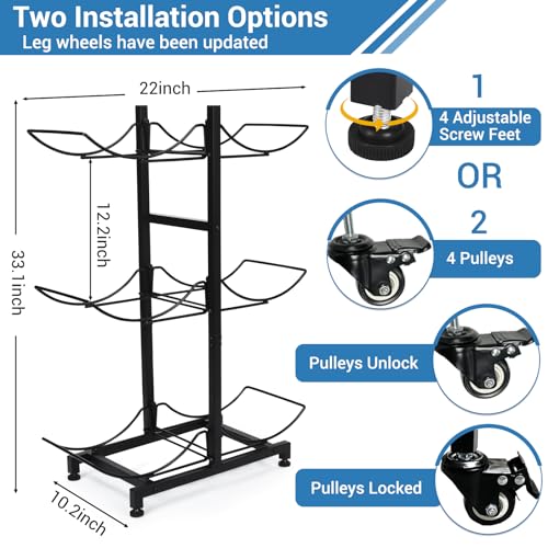 5 Gallon Water Jug Holder with 4 Wheels, Movable Heavy Duty Foldable Water Jug Stand 3-Tier 5 Gallon Water Bottle Holder Water Cooler Jug Storage Rack for 6 Bottles(Black) - Thumbnail 5