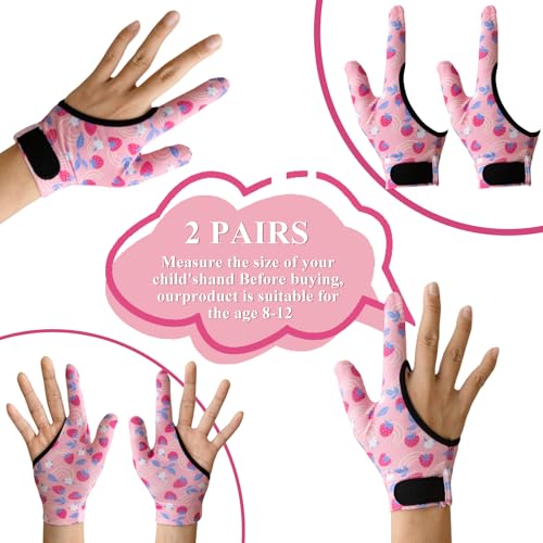4Pcs Daumen Saugen Guard Handschuhe Kinder Kau-Kompressionshandschuhe Kinder Stoppen Daumenlutschen und Fingerbeißen für Alter 5-13 (Rosa Erdbeere)