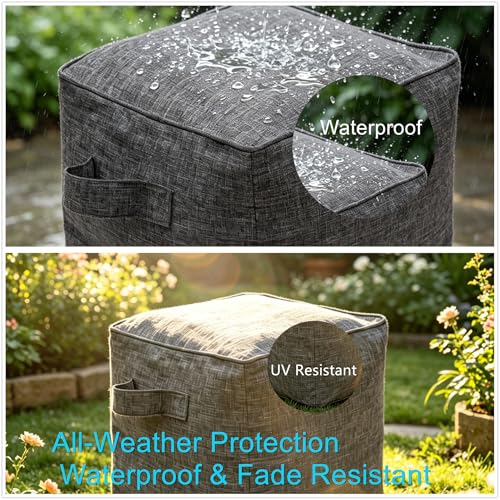 Image of QILLOWAY Inflatable Outdoor Ottoman for Patio, Water Resistant Pouf Cube 16 inch, Inflatable Foot Rest, Outdoor Footstool for Poolside, Garden,Camping, Charcoal Grey,Black