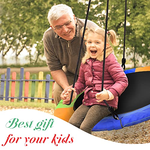PACEARTH 40 Inch Saucer Tree Swing Flying 900lb Weight Capacity 2 Added Hanging Straps Adjustable Multi-Strand Ropes Colorful Safe and Durable Swing Seat for Children by PACEARTH - Image 6