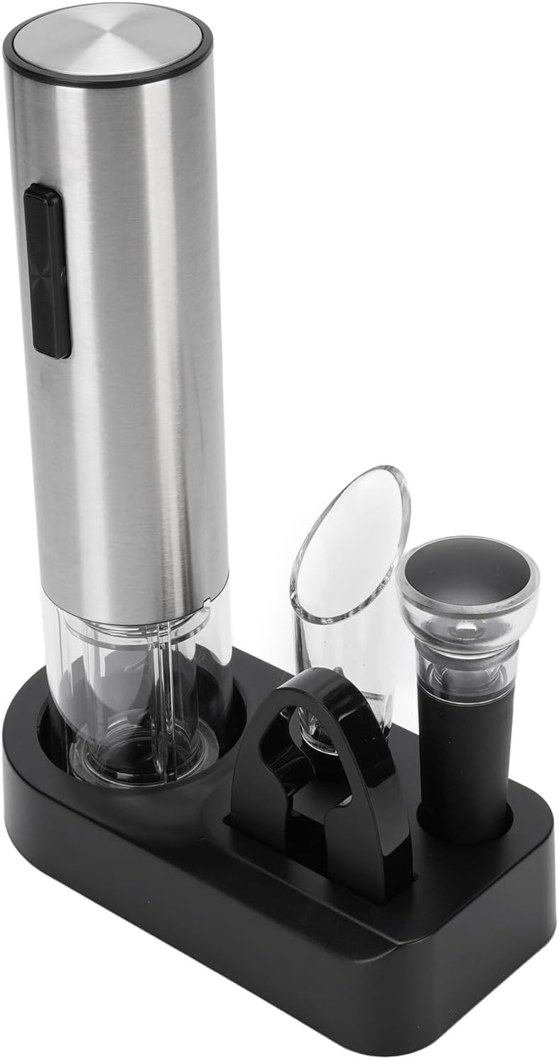 Electric Wine Opener Set, Rechargeable, Stainless Steel, Includes Foil Cutter, Aerator, Vacuum Stopper - Automatic Cork Removal, Enhanced Wine Flavor, Ideal for Home Bar and