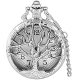 Tiong Orologio da tasca con albero della vita, numeri romani e arabi, orologio da tasca al quarzo con ciondolo a catena, per uomini e donne, 48-argento-A, Classico