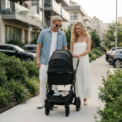 2 in 1 Baby Stroller,Foldable Infant Pushchair with Reversible Seat, High Landscape Toddler Pram for 0-36 Months Newborn with Adjustable Canopy,Storage Basket,Suspension Wheels (Black) - 1
