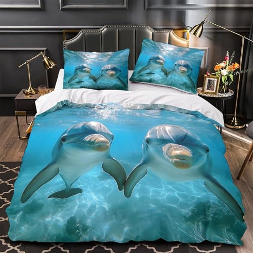 Housse de couette dauphins 3D imprimé microfibre respirant 3 pièces - 2