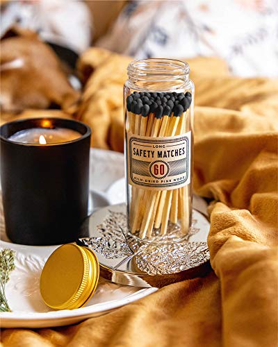 Premium Long Matches for Candles, Decorative Matches in Apothecary Jar, Colorful Matches Long Wooden, Safety Matches, Wooden Matches, Long Stick Matches (Black)