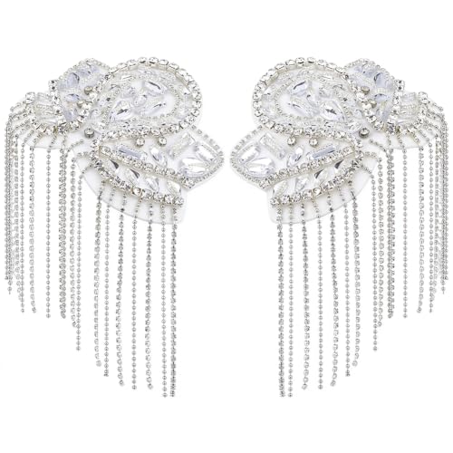 SUPERFINDINGS 2PCS Rhinestone Tassel Shoulder White Epaulette Shoulders Halloween Retro Rhinestone Shoulder Badges Epaulet Brooch Pin Suit Epauletter Blazer Badges