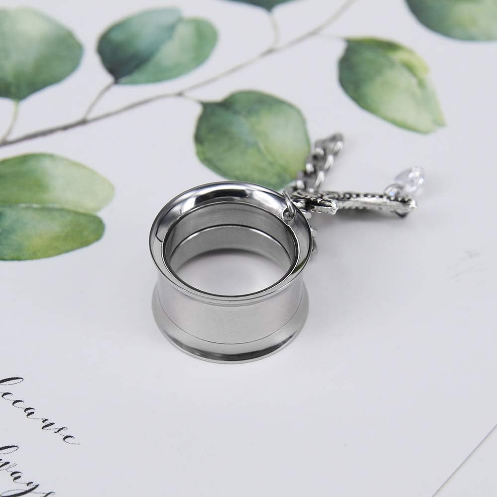 ZS Vintage Moon Dangle Ear Tunnels Plug Stainless Steel Screw Ear Gauge Feather Chain Ear Expander Flesh Tunnels Piercing