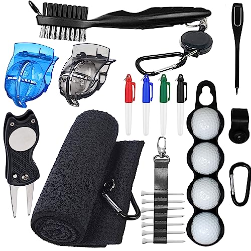 RE GOODS Golf Accessories Kit - Includes Towel, Ball Holder, Brush, Divot Repair Tool, 2 Ball Alignment Stencil, Tee Holder, Putting Marker, 4 Permanent Markers, Pencil