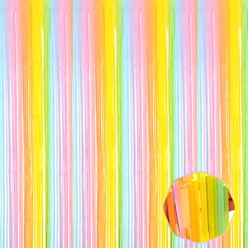 6 Pack Rainbow A Foil Fringe Curtain Backdrop, 3.28Ft x 9.8Ft Metallic Tinsel Foil Fringe Streamer Curtains for Photo Booth, Halloween, Christmas Day, Wedding, New Year Party Decoration by Mebiornt - Used condition - US$10.16