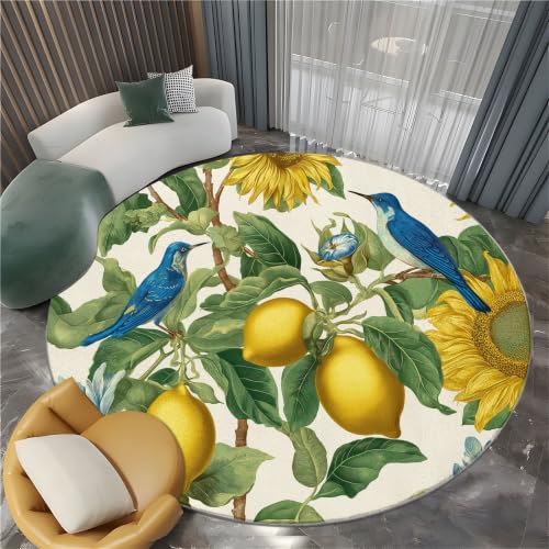 Tapis rond 180 cm lavable en machine antidérapant jaune vert - 3