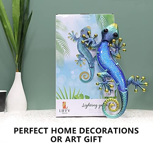 Liffy Lizard Wall Decor Garden Wall Art Outdoor Gecko Metal Wall Decor Indoor Room Home Decoration Sculpture Ornaments for Yard,Fence,Patio - 15 Inches