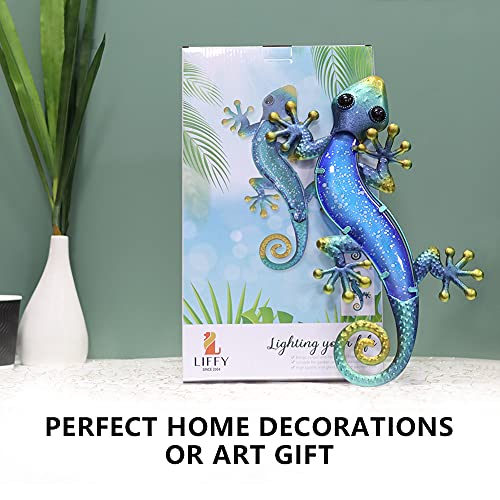 Liffy Metal Gecko Wall Decor,15" Lizard Outdoor Decor,Indoor Glass Art Sculpture Home Decorative Ornaments,Hanging Garden Decorations Outside For Patio Fence Yard #TOP2