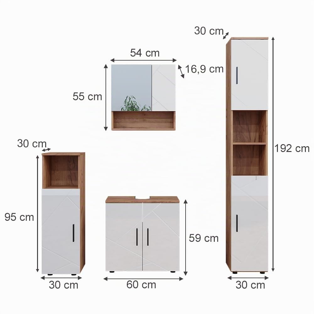 Vicco Set di mobili da bagno Irma, Bianco lucido/Rovere dorato 80 cm