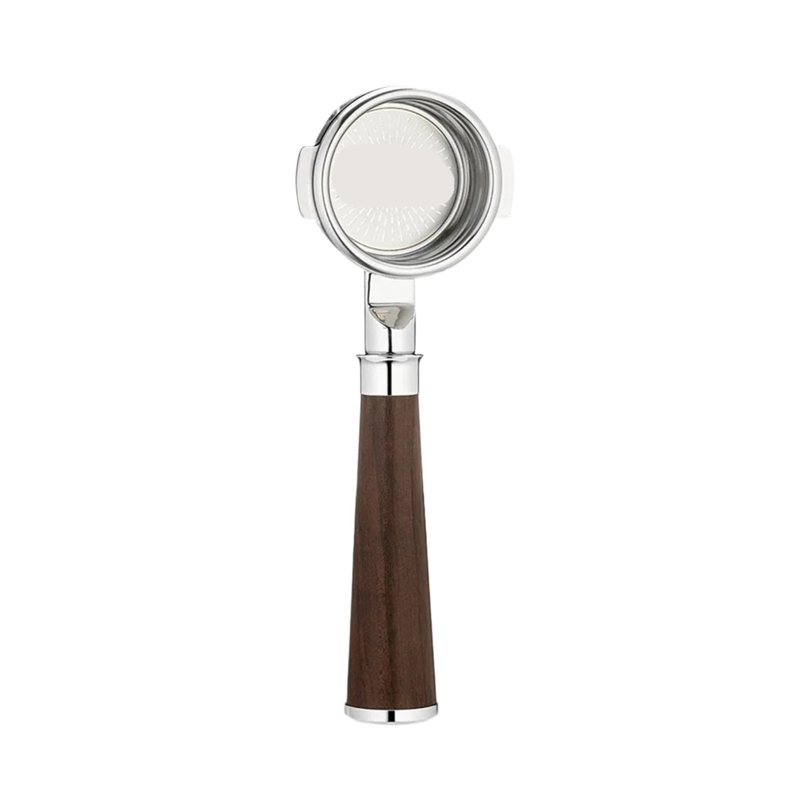 Portafiltro de café sin fondo Cesta de filtro de espresso con mango de acero inoxidable/madera for barista de café en casa, compatible con JUSTINLAU, 58 mm E61 | Silver handle -58mm