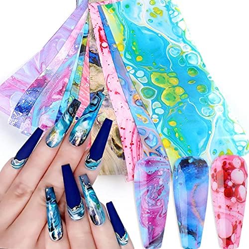 Colorful Marble Nail Foil Transfer Stickers 10 Sheets Marble Nail Art Supplies Foils Marble Nail Art Stickers Holographic Flowing Starry Sky Design Decals Wraps Charms Nail Decoration for Women Girls