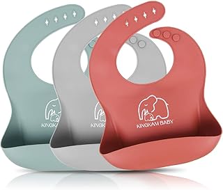 Baby Bibs - Silicone Waterproof Bibs for Toddlers - Stay Open Pocket Soft Comfortable Adjustable Snaps Bibs - Easily Wipe ...