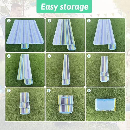 SKY TOUCH Foldable Picnic Blanket Waterproof Beach Blanket Waterproof Picnic Blanket Portable Picnic Mat Portable Beach Mat For Outdoor Camping Family Outdoor Park Garden Blue（145 ×180cm）, Full