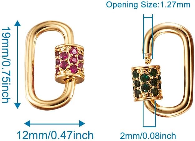LiQunSweet 10 Pcs Micro Pave Cubic Screw Carabiner Lock Charms Colorful Oval Clasps Quick Link for Handbag Purse Keychain Jewelry Making Findings