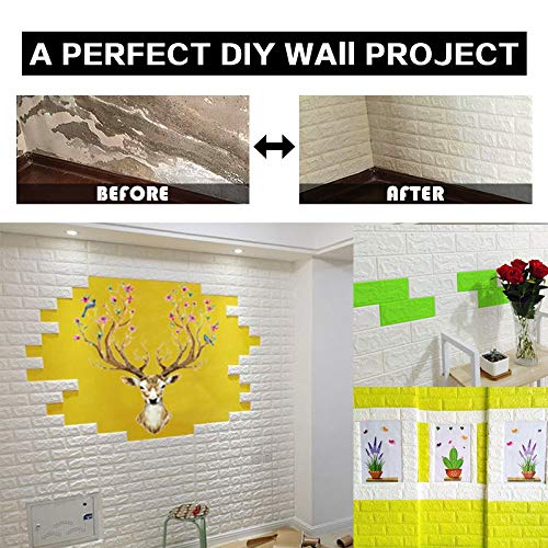 Sodeno 3D Wall Panels Peel And Stick, 14.5 Sq Ft Coverage,Printable Faux Brick Wallpaper Sticker With Self-Adhesive Waterproof Foam For Interior Wall Decor, Bathroom, Home Decoration (10 Pcs) (White) #TOP6