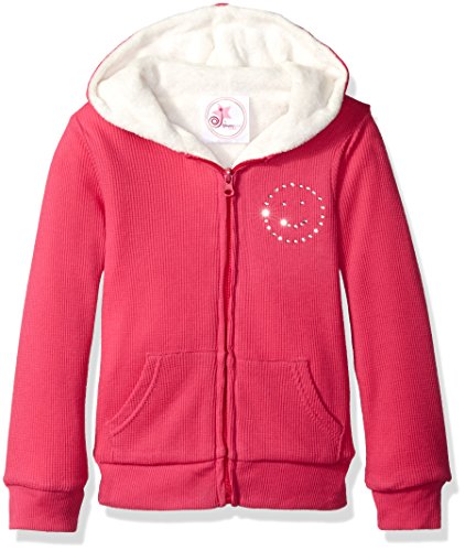 Dream Star Girls' Thermal Zip Up Hoodie W/Sherpa Lining and Rhinestone Icon