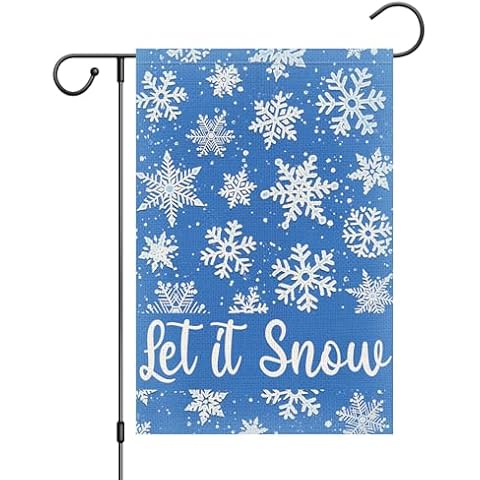 Wodison Snowflake Winter Garden Flag 12x18 Inch Double Sided, Let It Snow Winter Farmhouse Yard Outdoor Burlap Decorative Flag Cover