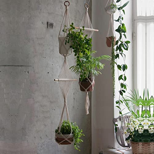 Image of ecofynd Cotton 3 Set Plant Hanger [Without Pot] | Rope Flower Pot Holder for Indoor Outdoor Balcony Garden Wall (COM08 /Pack of 3)