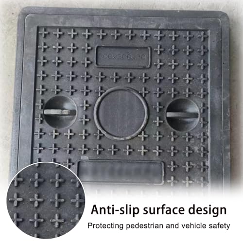 12x12 in Square Plastic Manhole Cover and Frame Set, Embedded Non-Slip Sewer Drain Cover for Yard, Garden and Lawn - Thumbnail 5