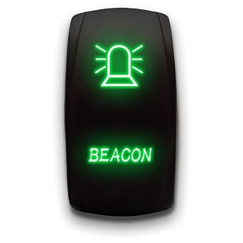 Beacon - Green - Laser Etched Toggle Switch 20A 12V - Vertical Rocker Switch 5-Pin DPST