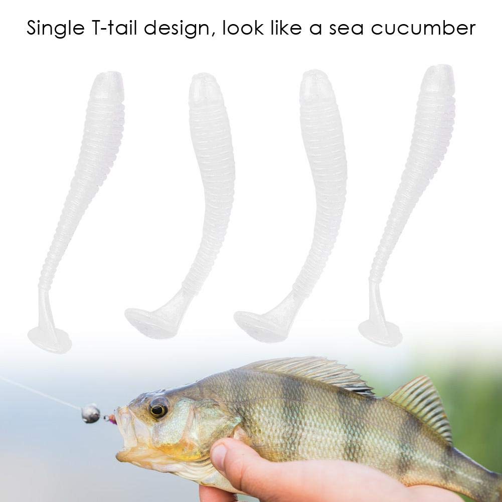 50 Pcs 5cm Señuelos de Pesca Suave Cebos de Pesca Artificiales Agua Dulce, Cebo de Pesca Plástico T Tail Grub Cebos de Gusano Accesorio de Aparejo de Pescado(Blanco Perla)