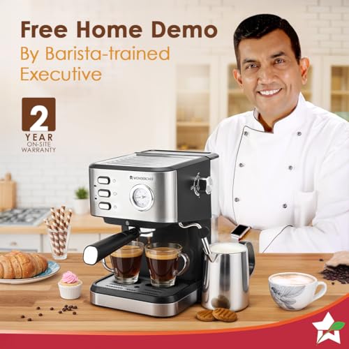 Image of Wonderchef Regenta 19 Bar Espresso Coffee Maker | Espresso, Cappuccino, Latte, Mocha & Cold Coffee | Steam Frother | Metal Portafilter | 1.5L Tank | 1200W | 2-Year Warranty