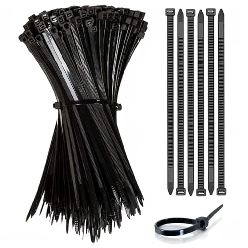 100 Pack Black Plastic Cable Ties 300mm×3.6mm Nylon Tie Wraps, Secure Self-Locking Mechanism for Home, Garden, Office and DIY