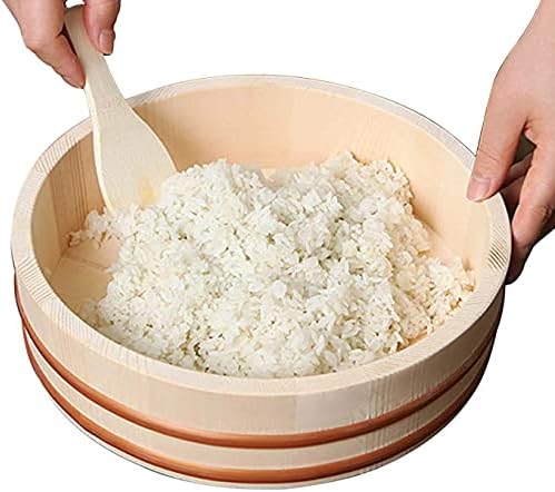 WSHA Japanese Wooden Hangiri Sushi Rice Mixing Bowl Tub Sushi Oke Copper Bands for Sushi Restaurant Kitchen, 72cm/28.3in