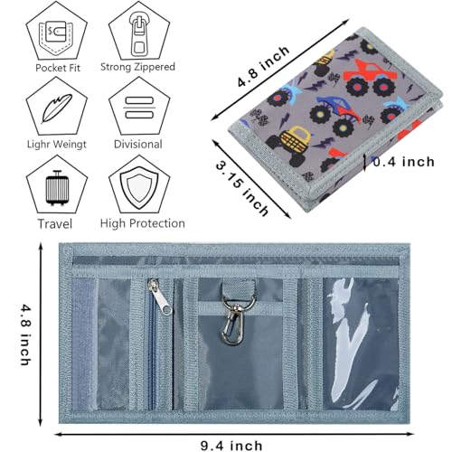 Image of Kids Wallet for Boys Girls Teens Trifold Canvas Toddler Wallet for Boys Cute Zipper Wallets for Teens with Coin Pocket Card Holder