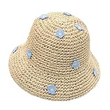 YAMEIZE Straw Crochet Bucket Hat for - Women Hat UV Protection Wide Brim Beach Sun Hat Cap Travel Outdoor (UK, Alpha, One Size, Beige)