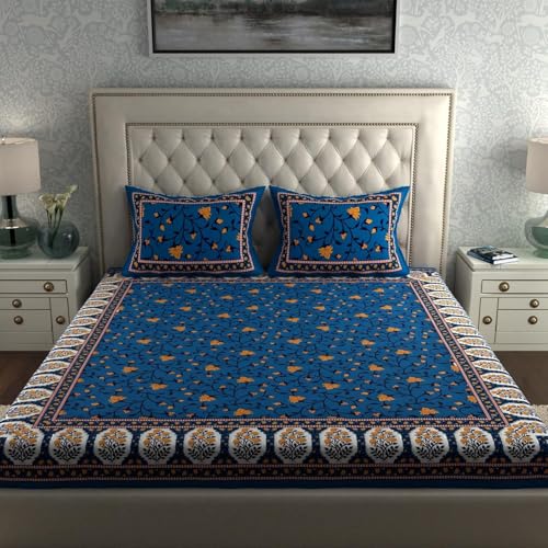 Image of LA VERNE 104 TC Cotton Double Bed Bedsheet Jaipuri Rajasthani Print Bedsheet with 2 Pillow Covers