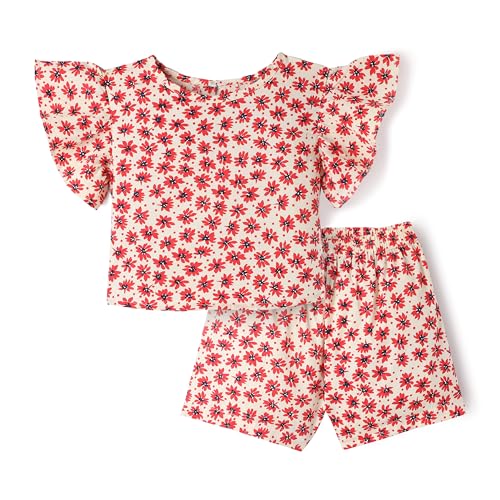 Image of Girls Premium Cotton Printed T-Shirt & Shorts Set | Summer Wear Comfortable Loungewear Clothing Set | Girls Co-Ord Set | Casual Half Sleeve Printed Top & Bottom Set