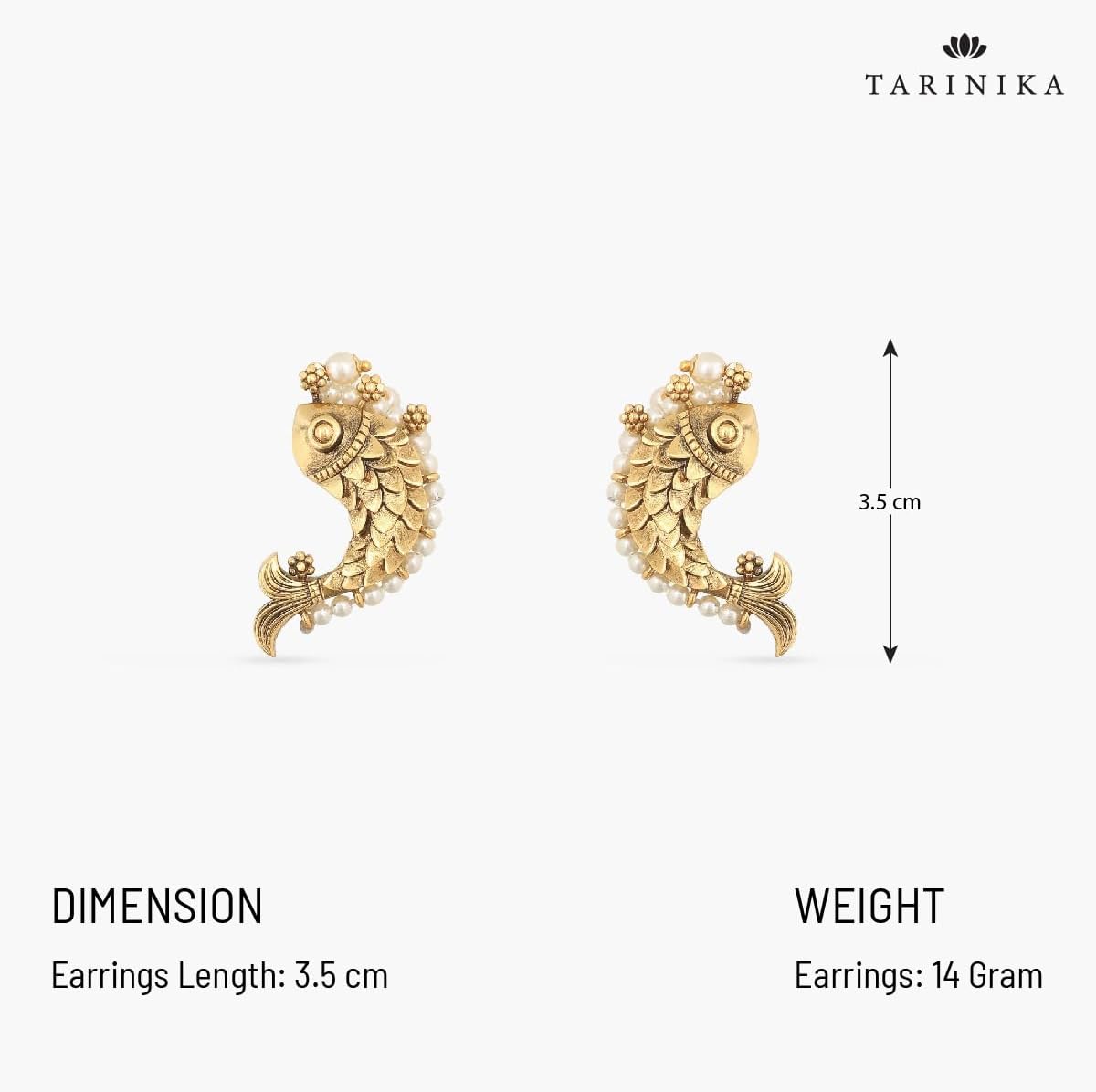 TARINIKA Brass Gold Plated Cubic Zirconia(CZ) Pearl Stud Indian Earring for Women Indian Jewelry Desi Design Earpiece Perfect for Casual Occasions Gift for Her