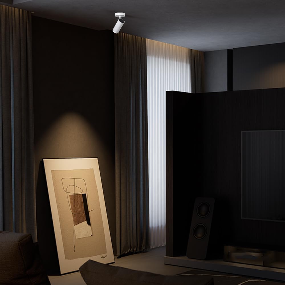 9W LED Dimmable Ceiling Spotlight Indoor – Adjustable Surface Mount Accent Fixture for Corridor, Living Room, Plants & Artwork | Warm White 3000K CRI 97 Directional Spot Light, White Finish