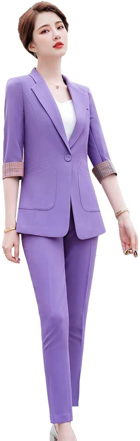 Amazon スーツ 可愛い レデイース 七分袖 小香風 春夏秋 Ol事務所 面接求職 結婚服 ビジネスフォーマルスーツセット キャスタ ーホテル 制服スーツ トレデイースビジネス服 緑 パープル ピンク S Xxxxl 多型 スカートスーツ 通販