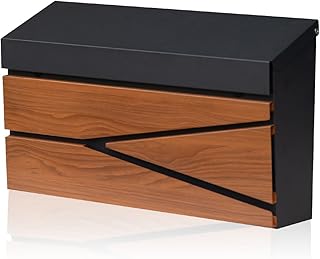 Wall Mount Mailbox, Large Capacity Mailbox for House, Galvanized Steel Rust-Proof Metal Post Box Drop, Mailboxes for Outside, 15.74"×9.84"×4.33", Black Wooden Patterned Metal Sheet